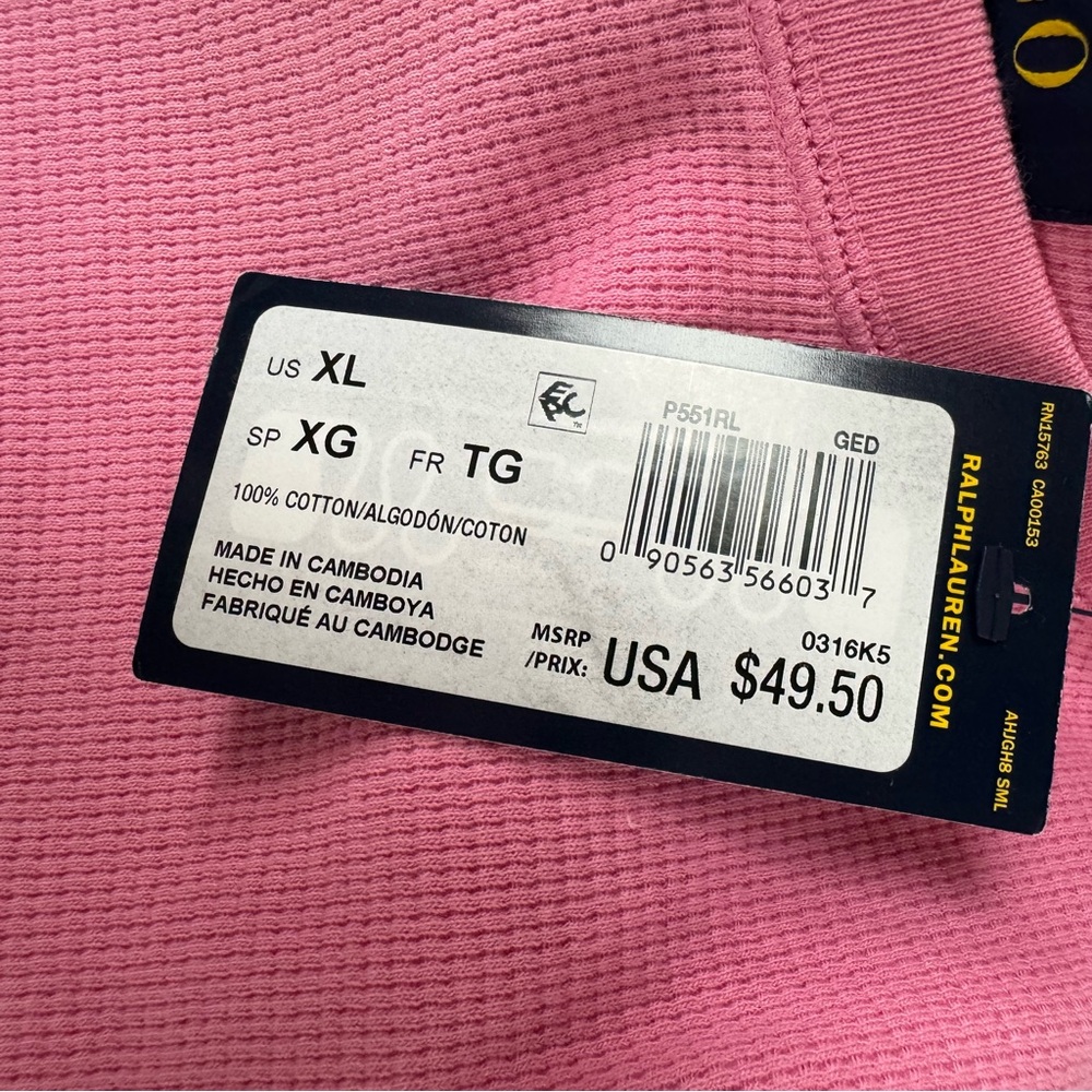 Polo Ralph Lauren Henley Shirt Knit Top Pink Waffle Knit Textured Crew Neck - Picture 6 of 7